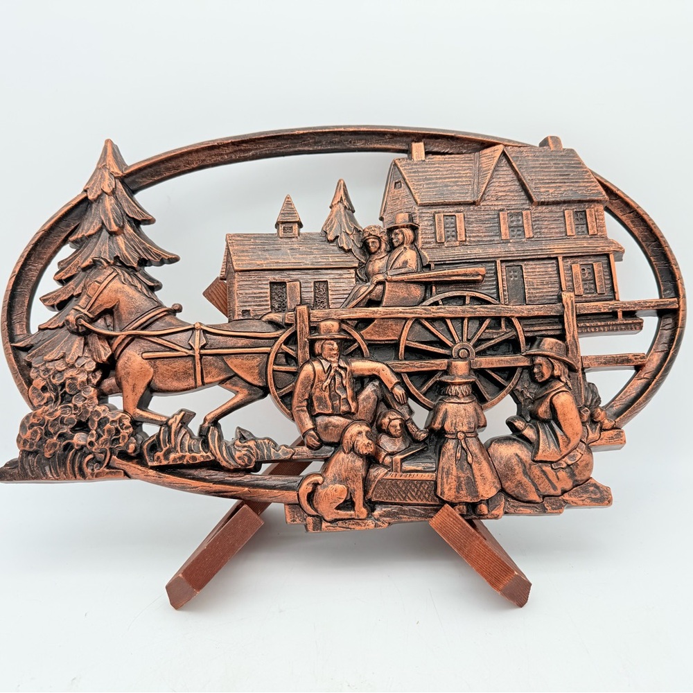 Vintage SYROCO Dart Ind. Acrylic Wall Art with Horse and Carriage Scene